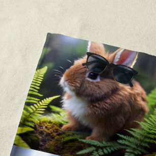 "Petite Charm: The Brown and White Dwarf Bunny" Beach Towel