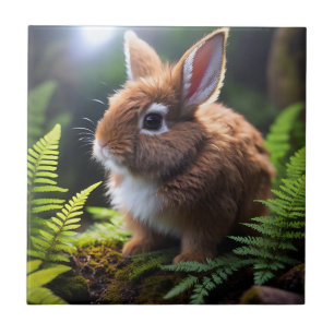 "Petite Charm: The Brown and White Dwarf Bunny" Ceramic Tile