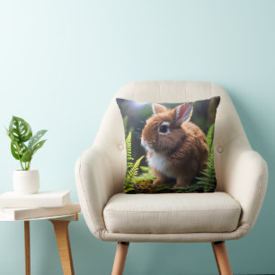 "Petite Charm: The Brown and White Dwarf Bunny" Cushion