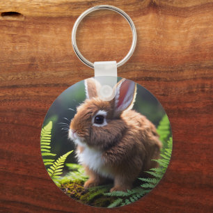 "Petite Charm: The Brown and White Dwarf Bunny" Key Ring