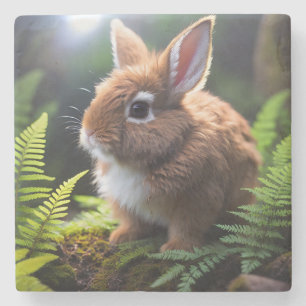 "Petite Charm: The Brown and White Dwarf Bunny" Stone Coaster
