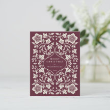 Petite Deep Red/Cream Woodcut Winter Botanicals