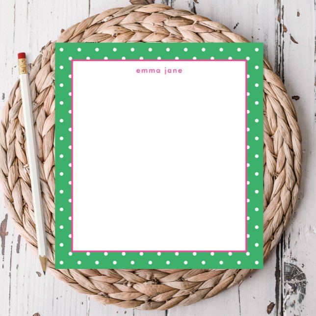 Petite Dots Pink and Green Personalised Notepad (Creator Uploaded)