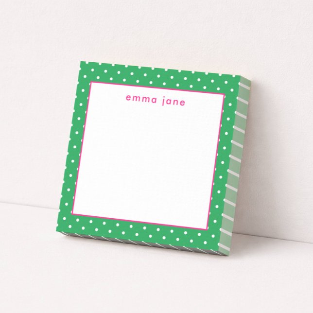 Petite Dots Pink and Green Personalised Post-it Notes (Creator Uploaded)