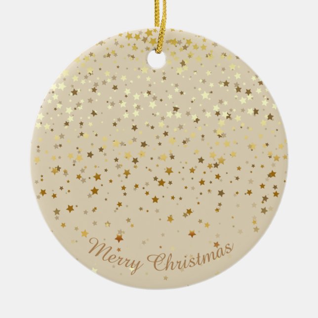 Petite Golden Stars Christmas Ornament-Beige Ceramic Ornament (Front)