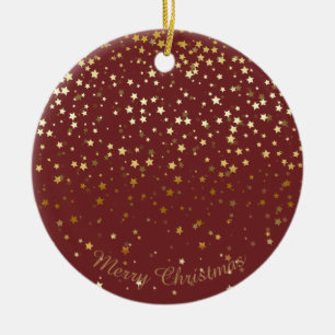 Petite Golden Stars Christmas Ornament-Burgandy Ceramic Ornament