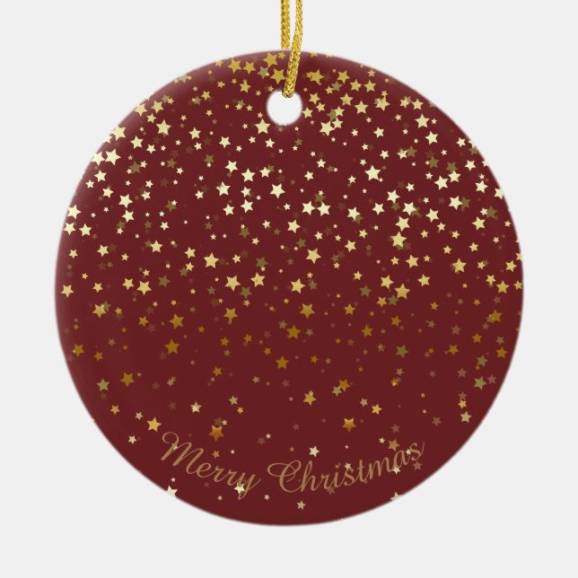 Petite Golden Stars Christmas Ornament-Burgandy Ceramic Ornament (Front)