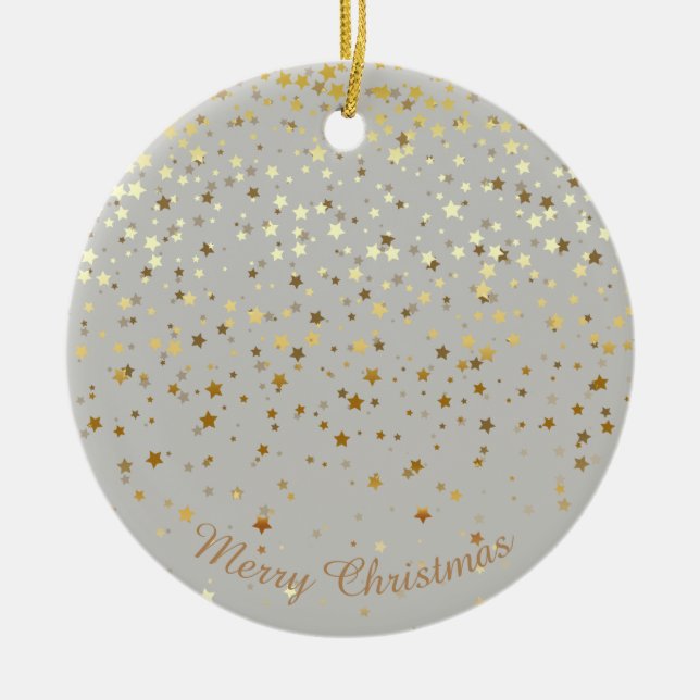 Petite Golden Stars Christmas Ornament-Grey Ceramic Ornament (Front)