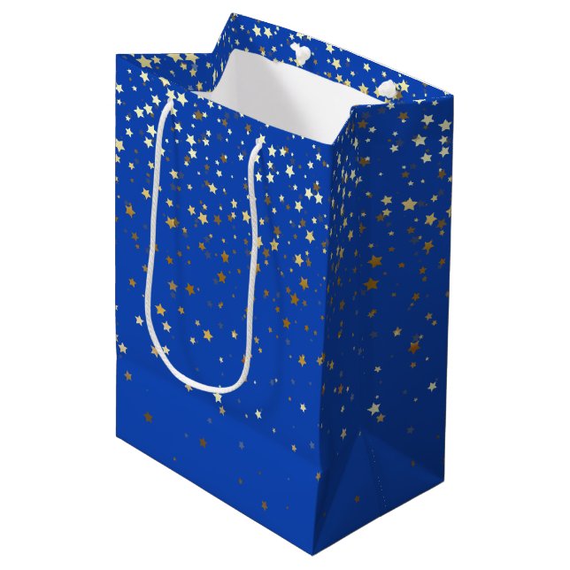 Petite Golden Stars Gift Bag in Royal Blue (Front Angled)