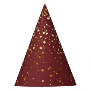 Petite Golden Stars Party Hat-Burgundy Hat