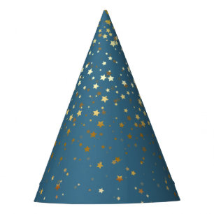 Petite Golden Stars Party Hat-Teal Party Hat