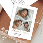 Petite Minimal Script 3 Photo Baby Thank You Card<br><div class="desc">Petite Minimal Script 3 Photo Baby Thank You Card. The back includes a message from the family. Click the edit button to customise this design with your photos and details.</div>