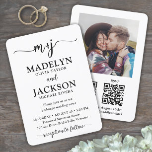 Petite Monogram QR Code All-In-One Photo Wedding Invitation