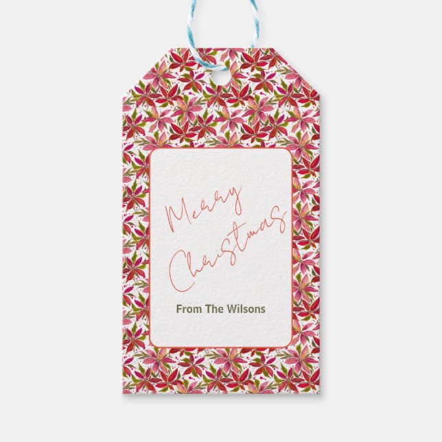 Petite Poinsettia Personalised Holiday Gift Tags (Front)