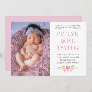 Petite Rose birth announcement card