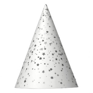 Petite Silver-Gray Stars Party Hat-White Hat