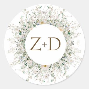 Petite Wildflower Monogram Wedding Classic Round Sticker