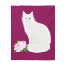 PetitRose "White Cat" , Fleece Blanket