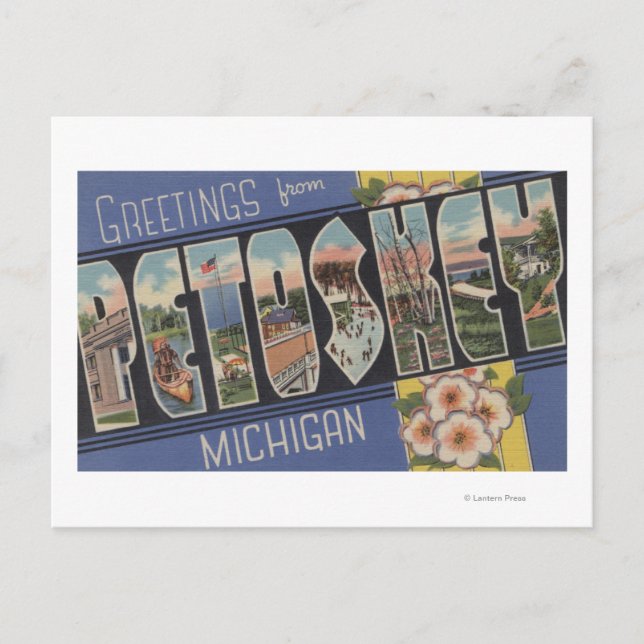 Petoskey, Michigan - Large Letter Scenes Postcard (Front)