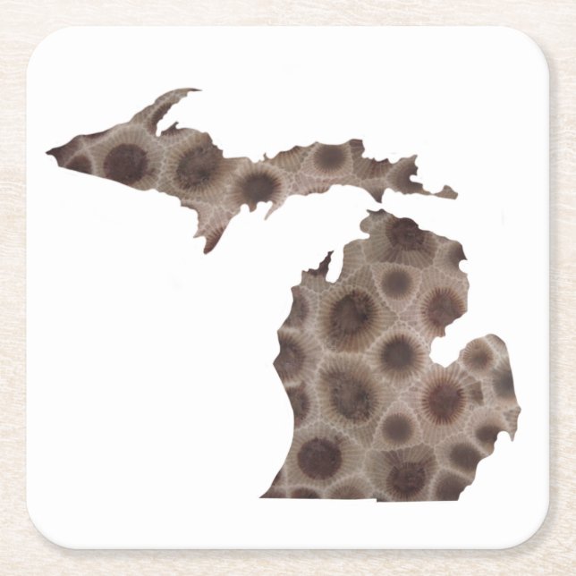 Petoskey Stone michigan state stone fossil Square Paper Coaster (Front)