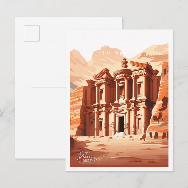 Petra Jordan Art Vintage Travel Illustration Postcard (Front/Back)