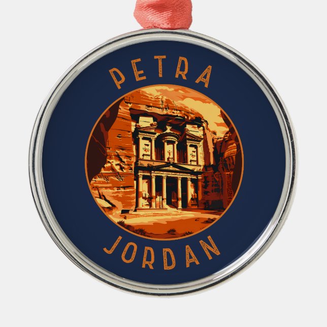 Petra Jordan Retro Distressed Circle Metal Ornament (Front)