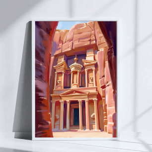 Petra Jordan Travel Painting Watercolor Poster