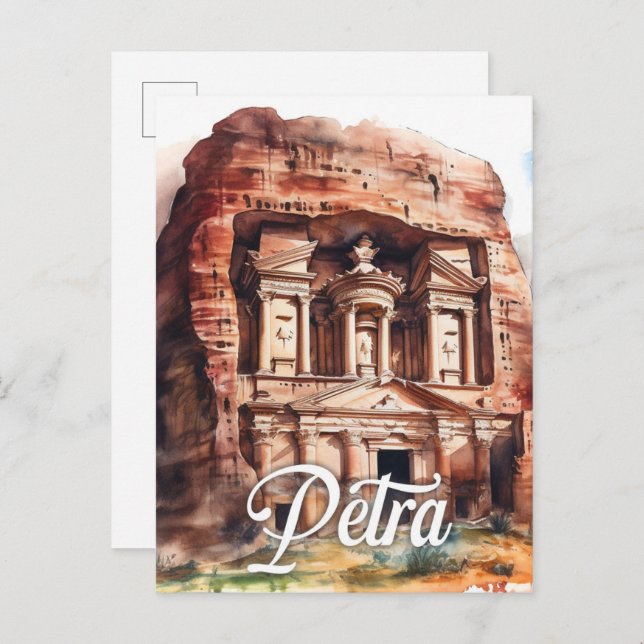 Petra Jordan Watercolor Painting Travel Postcard (Front/Back)