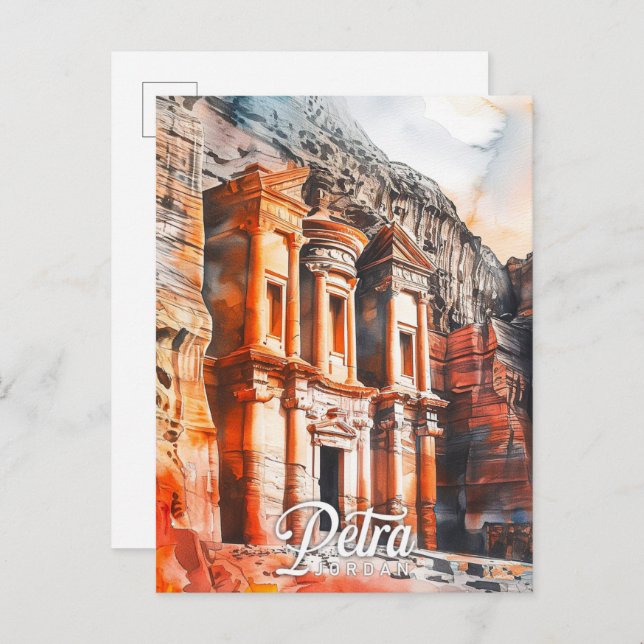 Petra Jordan Watercolor Painting Travel Postcard (Front/Back)