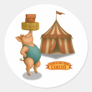 Petra pig balancing act classic round sticker