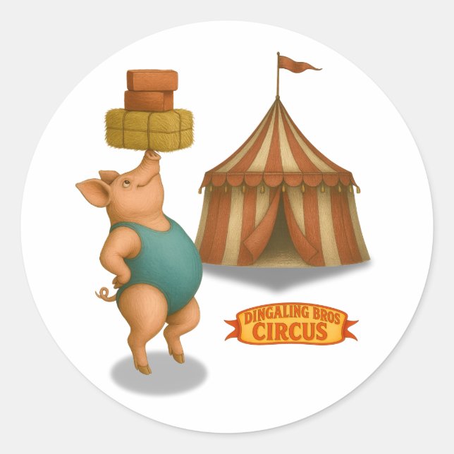 Petra pig balancing act classic round sticker (Front)