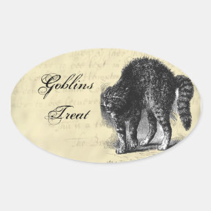 Petrified Cat Halloween Oval Sticker