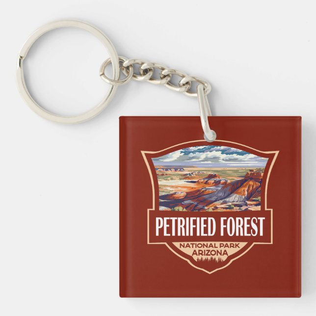 Petrified Forest National Park Illustration Retro  Key Ring (Front)