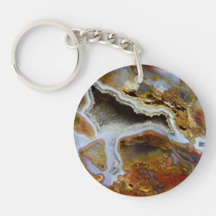 Petrified Wood With Crystals Key Ring