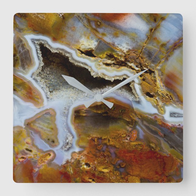 Petrified Wood With Crystals Square Wall Clock (Front)