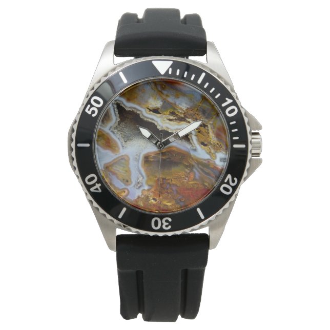 Petrified Wood With Crystals Watch (Front)