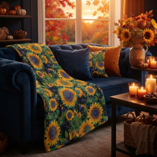 Petrikivka Ukrainian folk art. Sunflowers blooming Fleece Blanket