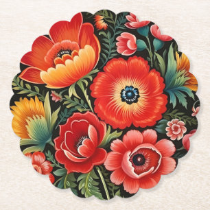 Petrikivka Ukrainian traditional art Paper Coaster