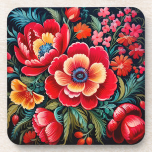 Petrikivka Ukrainian traditional folk art Coaster