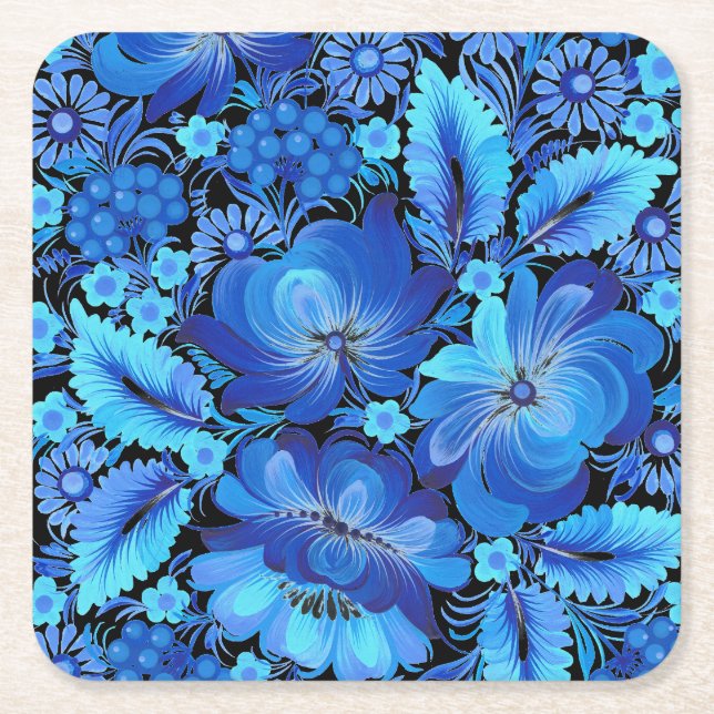 Petrikivka Ukrainian traditional folk art Square Paper Coaster (Front)