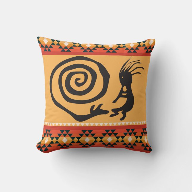 Petroglyph Snake and Kokopelli Throw Pillow (Front)