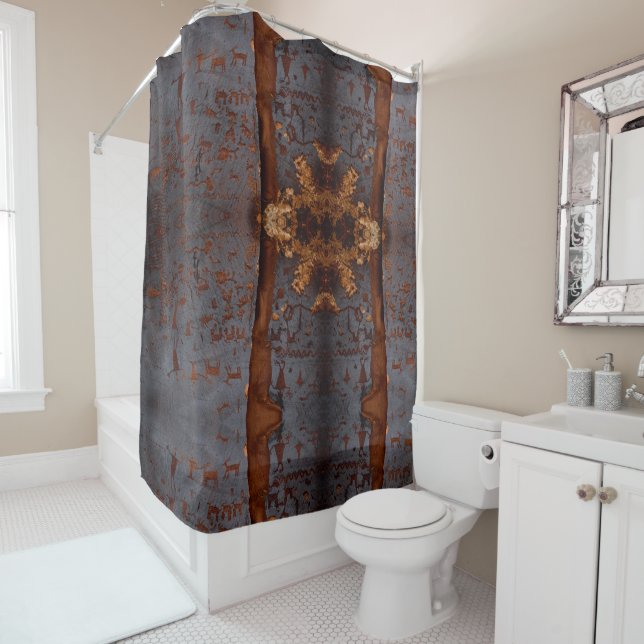 Petroglyph Southwest Native Tribal Pattern Shower Curtain (In Situ)