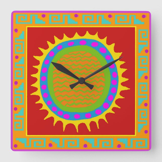 Petroglyph Sun Folk Art Wall Clock (Front)