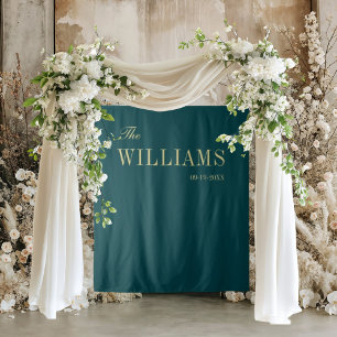 Petrol green elegant stylish wedding backdrop tapestry