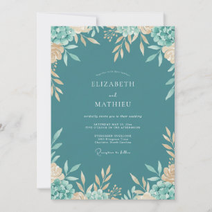 Petrol Mint Succulent Eucalyptus Wedding Invitation