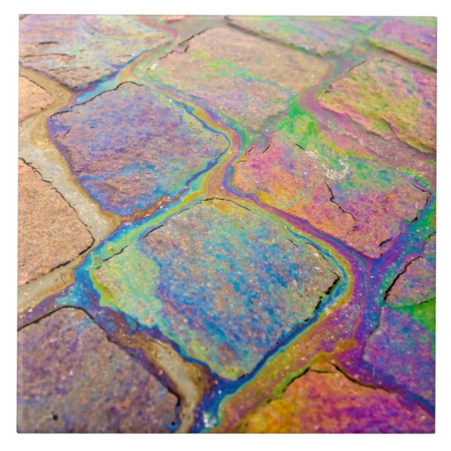 Petrol on cobblestones ceramic tile (Front)