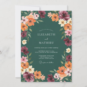 Petrol Plum Wildflower Wedding Invitation