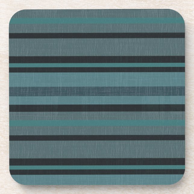 Petrol Teal Blue Grey Linen Look Striped Design Coaster (Front)