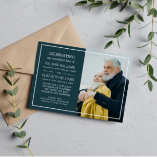 Petroleum Blue Simple Frame Photo Double Memorial Invitation