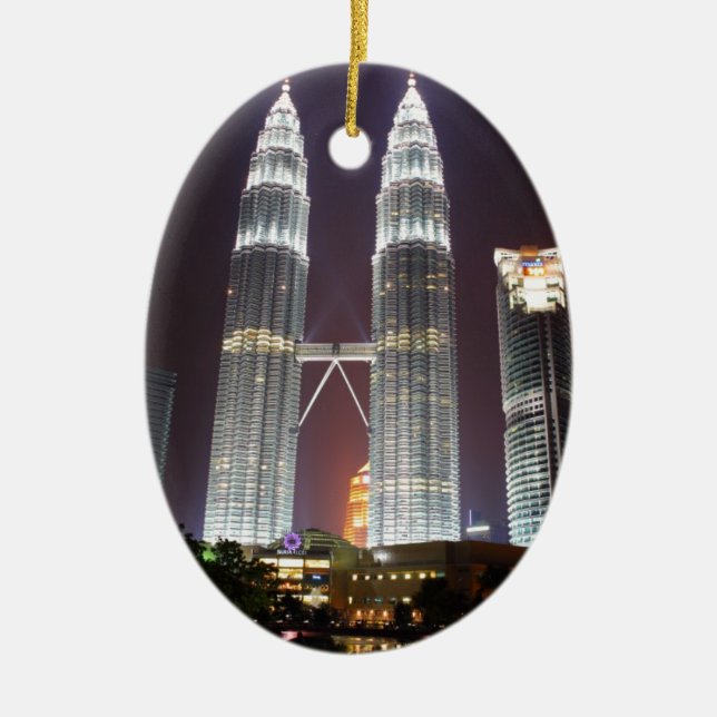Petronas Towers in Kuala Lumpur at night Ceramic Tree Decoration (Front)